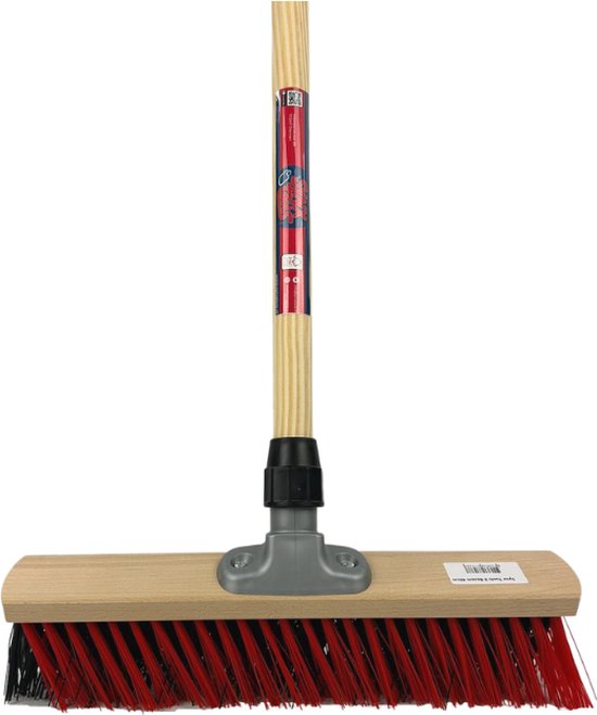 Synx Tools X Bezem 40cm Rood/Zwart- Straatbezem / Stadsbezem - Schrobborstels - Veger - Stadsbezem - Bezem - Buitenbezem - Tuinartikelen - Met 150cm steel van Synx Tools
