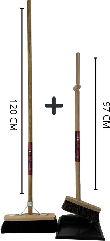 Synx Tools Zachte bezem en Stoffer en Blik met Lange Steel Schoonmaakset - 97cm - duster - Hout/Metaal - Paardenhaar Zaalveger (30 cm) met steel 120 cm - Combi set - Compleet Schoonmaakset voor Binnenruimtes van Synx Tool