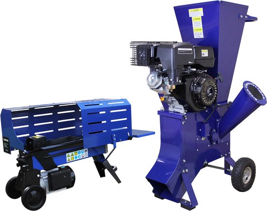 T-Mech Bundel: Houtklover 520 mm/7 ton + 15 Pk Hakselaar 102 mm max - hout versnipperen - hout splijten - GRATIS veiligheidsuitrusting - hout versnipperaar van Merkloos	