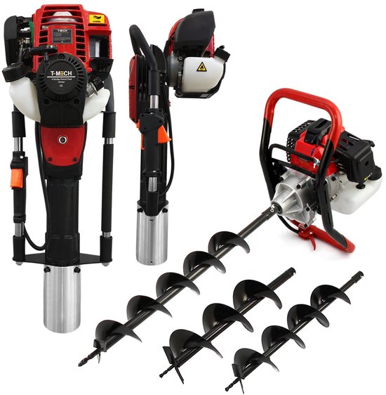 T-Mech grondboor + paalrammer set – 2-takt & 4-takt, incl. accessoires van Merkloos	