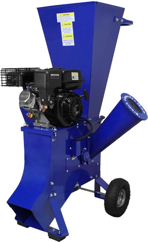 T-Mech Houtversnipperaar 7PK - Krachtige Tuinversnipperaar - 3600RPM Blade Snelheid - 76mm Snijcapaciteit - Draagbaar Ontwerp Met Zware Wielen - Gratis CE Gecertificeerde PBM & Praktische Gereedschapsset - Blauw van T-Mech