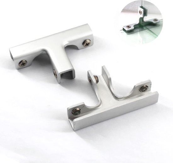 T shape glass clamp aluminum glass support bracket fit for 6-10mm glass thickness come with screws (Pack of 2) van The Vanki