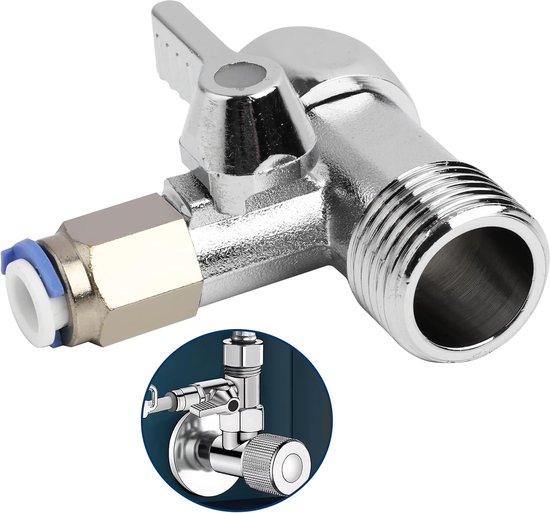 T-stop valve quick adapter 1/2 x 1/2 x 1/4 inch - water connection shut-off valve - water hose adapter voor koelkast - waterfilter en osmosesysteem - eenvoudige installatie onder de gootsteen van Perfecthd.