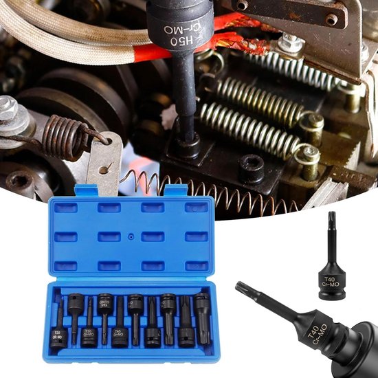 T20-T80 Bit Impact Screwdriver 1/2 Inch Set van 10 - Met Meerdere Tanden Torx Moerset voor Koppelmoersleutels - Ratelsleutels - Boorset van Merkloos	