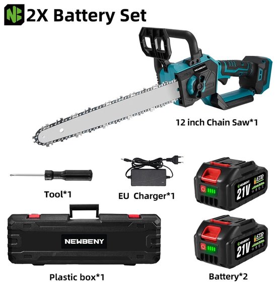 tAccu Kettingzaag - Kettingzaag Elektrisch - 2x Accu - LED Display - 30 cm Zaagblad - Tuingereedschap - Snoeizaag - van Merkloos	