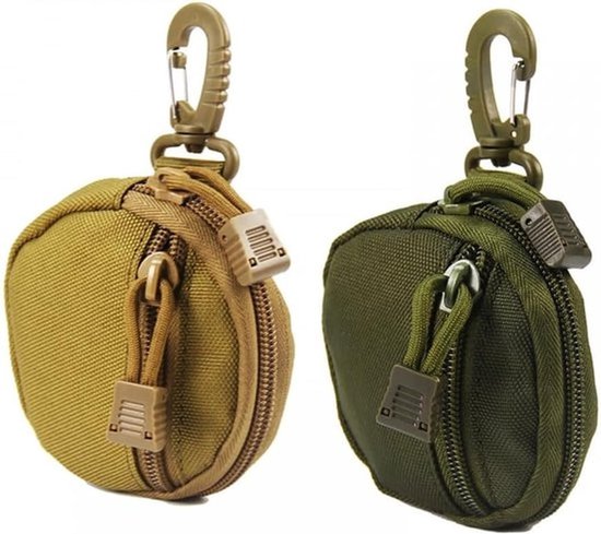 Tactische Coin Portemonnee - 2 Stks Opknoping EDC Zakken Met Haak Voor Coin - Headset Sleutelhanger Sleutel - Groen+Bruin - Casual Dag Rugzak