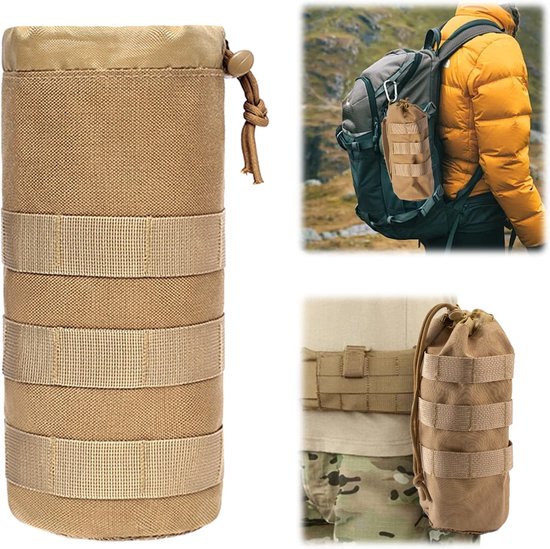 Tactische Waterfles Pouch - 10x23cm - Militaire Tas voor Waterfles - Molle Flessenhouder Waterdichte - 1000D Nylon Water Fles Draagtas - Molle Waterfleshouder voor Wandelen Fietsen Lopen Kamperen van Merkloos	