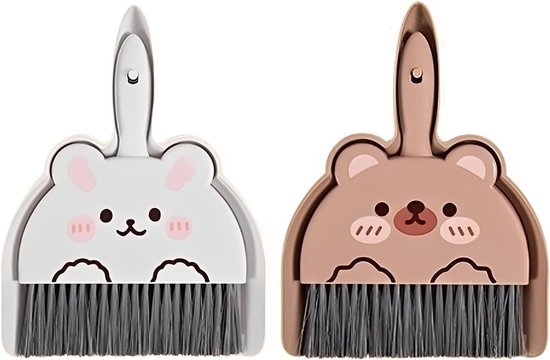Tafelbezem met schep, set van 2 mini-handvegers, bezem en schepjes, kleine bezem en veegschep, reiniging van tafeloppervlakken, draagbare tafelveger voor keuken, kantoor, school
