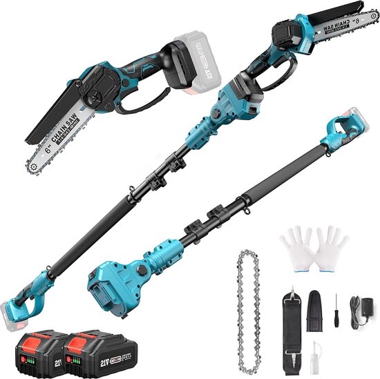 Takken Knipper - Heggen Knipper - Takken Schaar - Heggen Schaar - Met Verlengstuk - Uitschuifbaar - 2x Accu - Blauw van VONROC