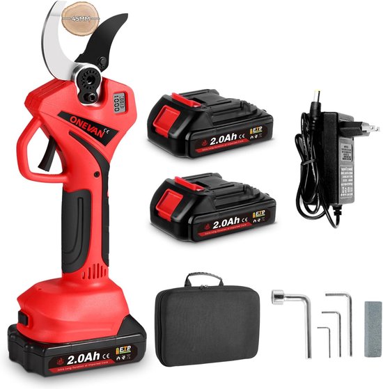 Takkenschaar 45 mm snijdiameter 800 W snoeischaar met 2 accu's van 20 Ah en lcd-display van Merkloos	