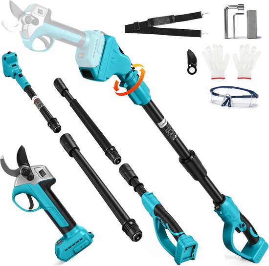 Takkenschaar, snoeischaar met telescoopstang 45 mm, compatibel met Makita 18 V (zonder batterijen), borstelloze boomschaar, accuschaar met telescoopsteel voor het snoeien van bomen