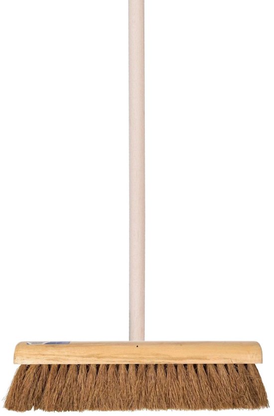 Talen Tools Straatbezem Kokosvezels - 50 cm - harde vezels - buitenbezem - Steel 120 cm- Voor beton/keramische tegels