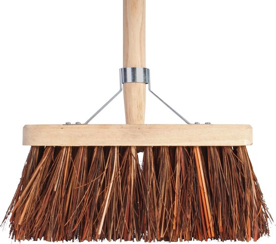TalenTools Bezem 28cm breed natuurvezel haren 140cm steel van Merkloos	