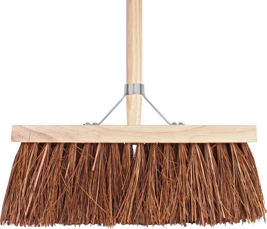 TalenTools Bezem 37cm breed natuurvezel haren 140cm steel