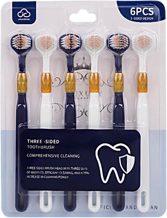 Tandenborstel - 6 stuks driezijdige tandenborstel - zachte haren voor kinderen - draagbare 3-zijdige tandenborstel voor volwassenen - handmatige zachte reistandenborstels voor kamperen van Merkloos	