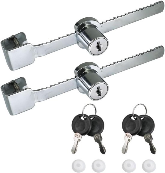 Tandwielslot voor glazen schuifdeuren - vitrineslot - terrariaslot - ratelslot met 4 sleutels - geschikt voor terraria - vitrines - etalages - kasten - 2 stuks van Merkloos	