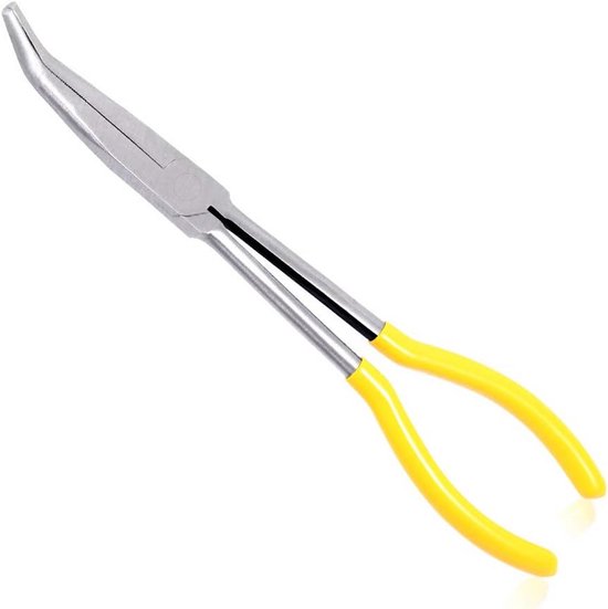 Tang met Lange Bek - Gebogen Tang - Precisie Werk - 45 Graden Hoek - 27.9 cm - Geel