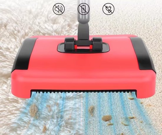 Tapijtveger Handmatige Bezemreiniger met 3-Laags Zachte Roterende Borstels – 180° Draaibare Carpet Sweeper voor Tapijt, Houten Vloeren en Dierenharen – Zonder Stroom, Lichtgewicht en Duurzaam – Rood van DeLux