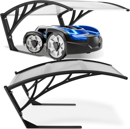 tectake® Garage voor Robotmaaier - Grasmaaier Carport - Robot Maaier Laadstation Afdak - Weerbestendig - 81 x 100 x 48 cm - Inclusief 4 Grondpennen - Transparant van Merkloos	