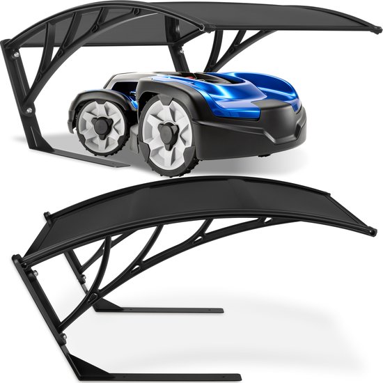 tectake® Garage voor Robotmaaier - Grasmaaier Carport - Robot Maaier Laadstation Afdak - Weerbestendig - 81 x 100 x 48 cm - Inclusief 4 Grondpennen - Zwart van Merkloos	