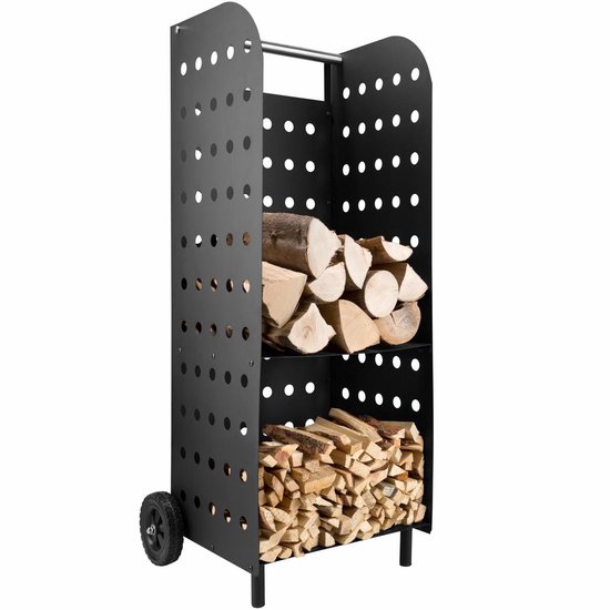 tectake® Houtwagen - Robuuste kunststof wielen en stabiele plaatstalen constructie - Voor het transport van hout - 180 kg belastbaarheid - 55 x 45 x 104 cm van Merkloos	