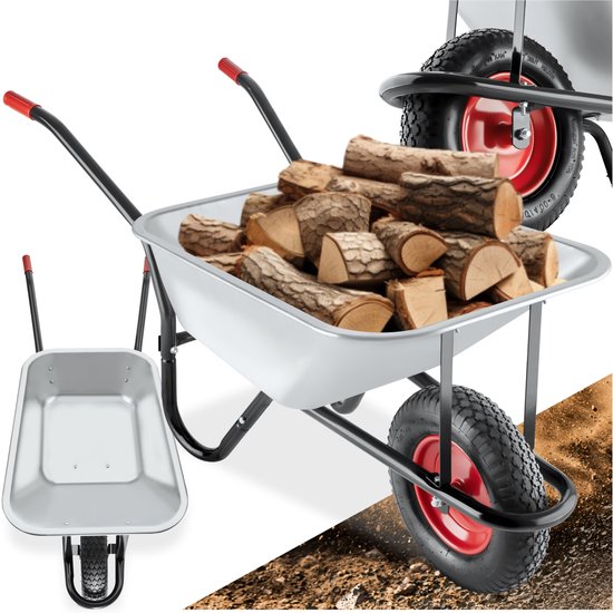 tectake® Kruiwagen - 100L - Kruiwagens met Luchtbanden - Gegalvaniseerde Kuip - Bouwkruiwagen - Antisliphandgrepen - Robuuste lastwagen - Draagkracht 250kg van Merkloos	