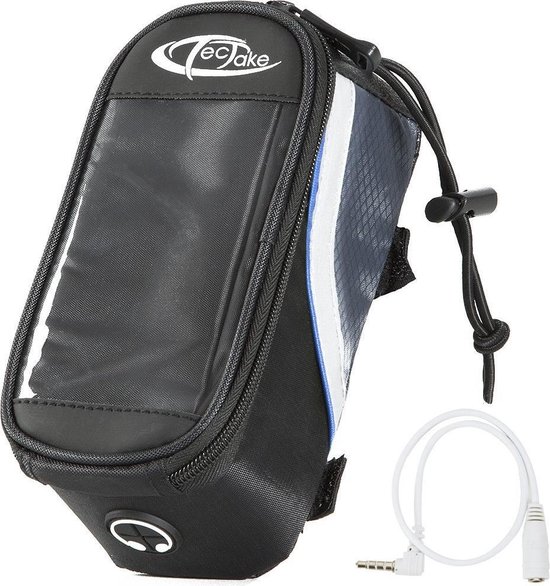 tectake® Mobiele Telefoon Frametas - Bovenbuistas, Waterafstotend, Navigatiehouder voor Fiets - Diverse Kleuren en Maten - (Zwart-Blauw | Maat S | Nr. 401606) van Tectake