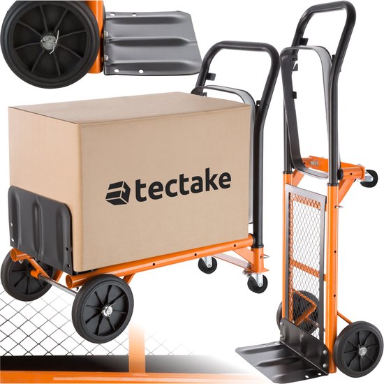 tectake® Multifunctionele Steekwagen - Om te Bouwen tot Transportwagen - 2-in-1 - In Hoogte Verstelbare Handgreep - Trolley met Draagvermogen tot 80 kg - Plateauwagen met Wielen - Incl. Stalen Ring met Elastische Band van Merkloos	