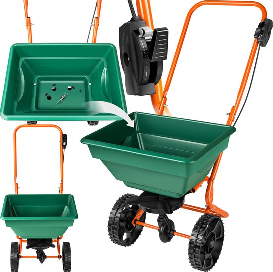tectake® Strooiwagen - Verstelbaar - Inhoud 25L - Zoutstrooier - Geschikt voor zout, zaaigoed, grit, zand en mest van Tectake