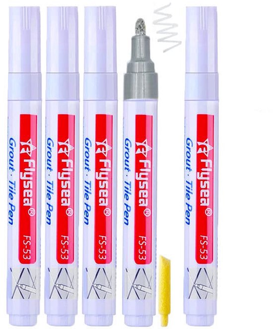 Tegelvoegenstift Set - Tegelverf Markers - Badkamer Keuken Herstel - Schimmel Waterbestendig - 5 Stuks Punt - Zilver