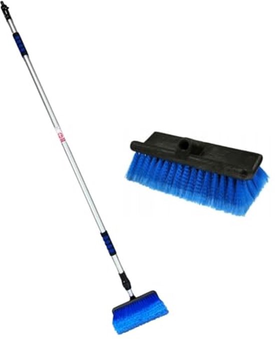 Telescoop Autowasborstel met Watertoevoer en Aan/Uit-schakelaar - Ideaal voor Auto, Camper en Zonnepanelen van Merkloos	