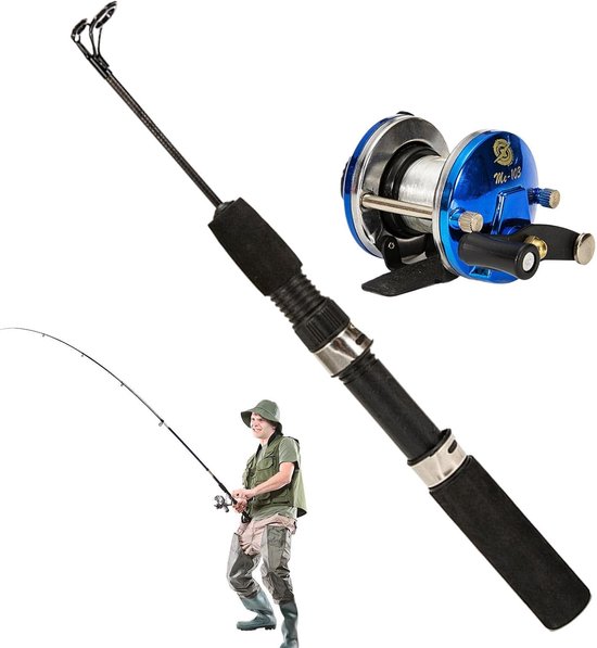 Telescoop Hengel Set - Vishengel Molen Combo - Vissen Baars Forel - Ergonomisch EVA Handvat - 67 cm - Zwart