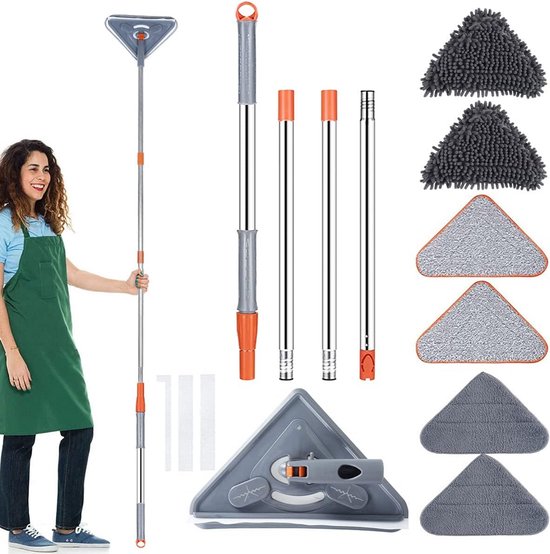 Telescoop Plafondreiniger met 360 Graden Draaibare Kop en 6 Microvezel Pads van Merkloos	