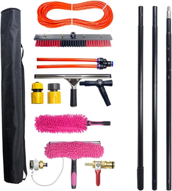Telescoop Raamborstel - Raamwisser Stang - Ramen Schoonmaken - Op Water Aangedreven - 55 cm - Aluminium