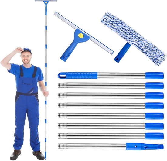 Telescoop Raamwisser 3,1 m met Microvezelhoes en Rakel - Ideaal voor Ramen, Douche en Glazen Deuren van Unger