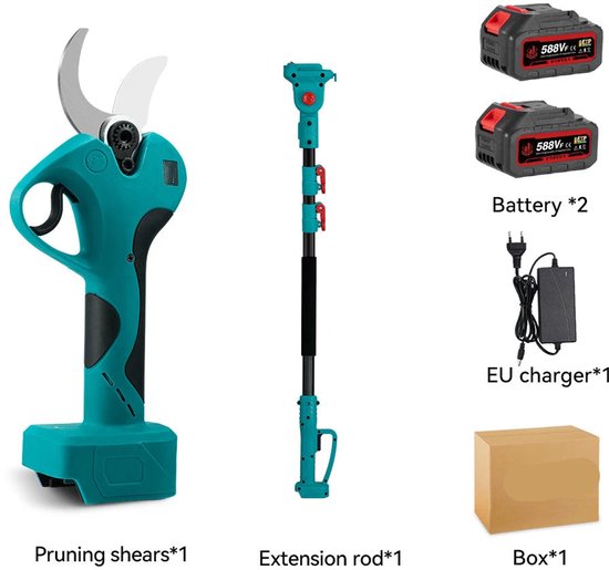 Telescoop Takkenschaar - Elektrische Snoeischaar - Heggenschaar Accu - Borstelloze - 45MM - 2800W - 2-in-1 Tuinschaar - voor Hoge Takken - Met 2 Batterijen en 1 EU Plug van Krafft