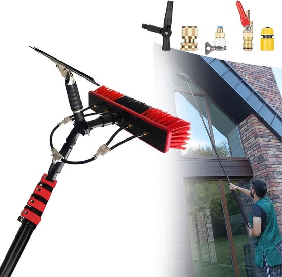 Telescoopstang met Borstel - Raamwisser stok Zonnepaneelreiniger - Hoge Oppervlakken Reinigen - Watergeleidend 36-108m - 72 meter - Grijs Aluminium