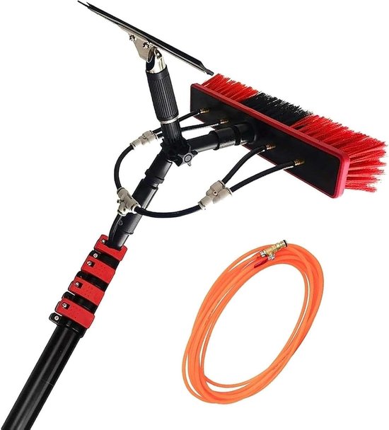 Telescoopstang Raamreiniger - Wateraangedreven Borstel - Hoge Ramen Wassen - Inclusief Lange Slang - 36 Meter Uitschuifbaar - Zwart/Bruin