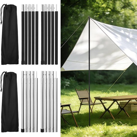 Telescoopstangen Tentstokken - Verstelbare Palen - Zonnezeil Opzetten - Lichtgewicht Aluminium - 85-205 cm - Zwart