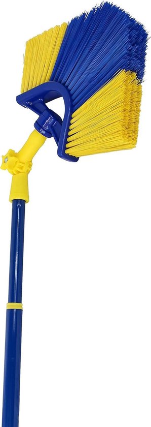 Telescopic Gutter Broom Triangular Broom - 4 m Telescopic Rod with Threaded Thread Washable Plastic Bristles van Merkloos	