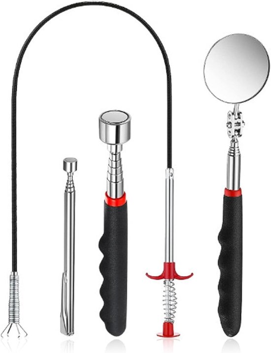 Telescopische 4-in-1 Gereedschapsset met Magnetische Stang, Grijper en Inspectiespiegel voor Auto- en Sanitairreparaties, Ideaal voor Huishoudelijk Gebruik en Professionele Klussen