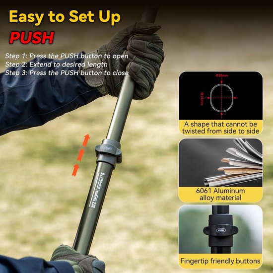 Telescopische Aluminium Tentstokken voor Tarp en Luifel, Verstelbaar 93cm tot 230cm van Merkloos	