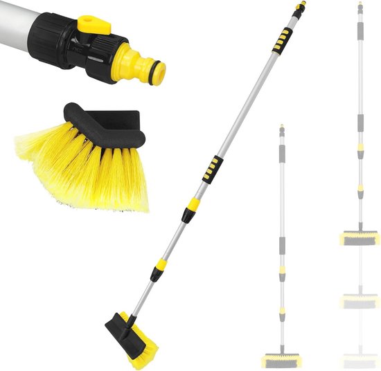 Telescopische Autowasborstel 130-300 cm - Zachte Haren en Water Aan/Uit Schakelaar van Merkloos	