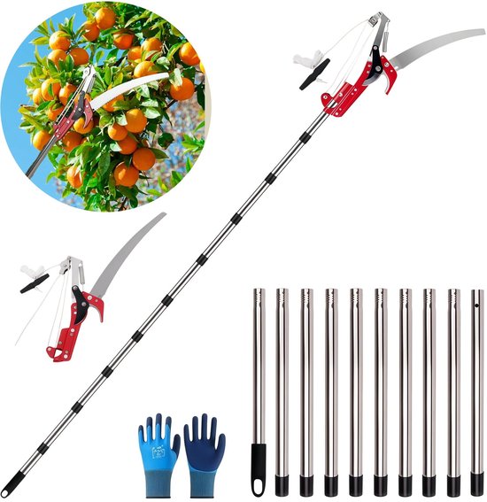 Telescopische boomschaar 2-in-1 met takkenzaag, instelbare lengte trekkoord, tuinzaag, boomzaag, telescopische takkenschaar, 4,3 m, handmatig, telescopische schaar voor eenvoudig tuin- en
