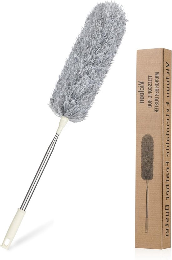 Telescopische Duster met Microvezel, Verstelbare Stok tot 243 cm, Inclusief Mini Raamreiniger en Buigbare Hoekbezem voor Eenvoudig Stof Verwijderen