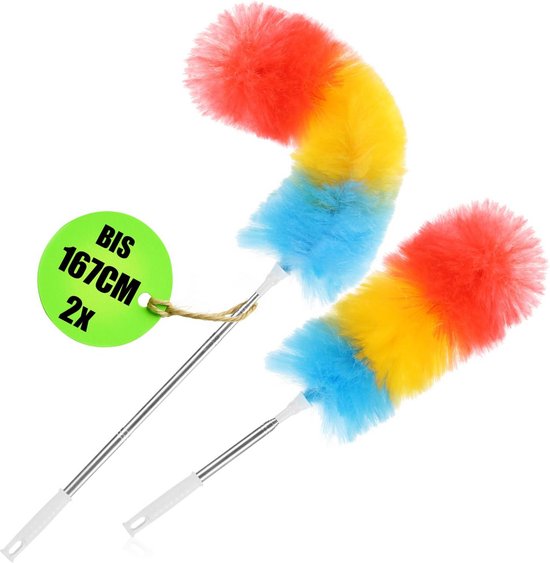 Telescopische Duster met Uiterst Lange Steel - Ideaal voor Het Verwijderen van Stof en Spinrag - 2 Stuks in Regenboogkleuren van Merkloos	