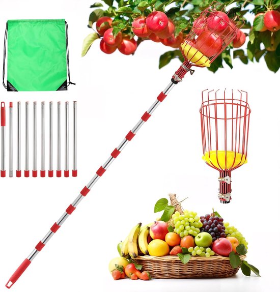 Telescopische fruitplukker, 4,2 m afneembare fruitplukker, tang met roestvrijstalen mand, fruitplukker met lichtgewicht verstelbare staaf, perenperzik tuinplukgereedschap | Appelplukker, telescopische pruimenplukker, klauwhaak, schuimkussen