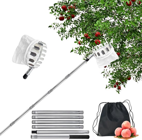 Telescopische fruitplukker voor kersen en pruimen, 2.4m lange steel, ideaal voor het plukken van fruit