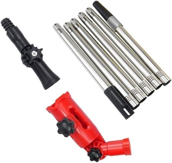 Telescopische gootreiniger - Dakgootreiniger uitschuifbaar - Dakgoten schoonmaken - Met 2 adapters - 17 meter - Rood zilver zwart