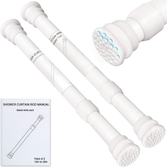 Telescopische gordijnroede, 2 stuks, uittrekbaar, 40-70 cm, zonder boren, spanstang, gordijnroede voor badkamer, kast, kledingstang, wit van T